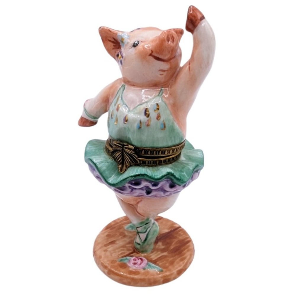 Vintage Studio USA Porcelain Dancing Pig Ballerina Hinged Trinket Box